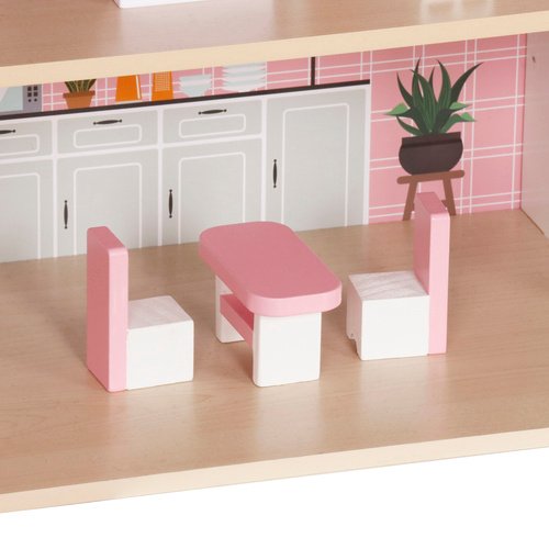 Didelis medinis lėlių namas su LED apšvietimu ir baldais - Image 5