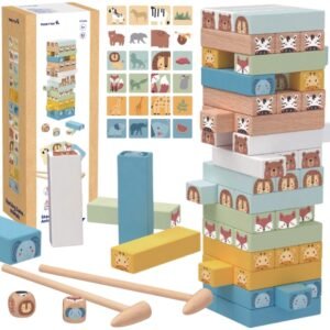 Medinis lavinamasis žaidimas „Wobbling Tower“ su gyvūnais, 82 vnt.