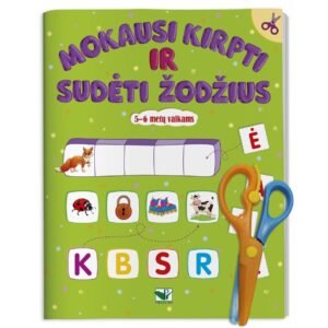 Mokausi kirpti ir sudėti žodžius. 5–6 metų vaikams. Su žirklutėmis