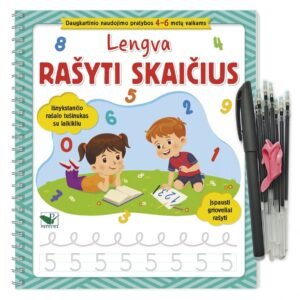 Lengva rašyti skaičius. Įspausti grioveliai rašyti. Išnykstančio rašalo tušinukas su laikikliu + širdelės. Daugkartinio naudojimo pratybos 4-6 metų vaikams