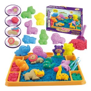 Kinetinio smėlio rinkinys vaikams 1,2 kg XL ZOO su staliuku ir formelėmis