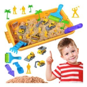 Kinetinio smėlio rinkinys „Statybų aikštelė“ su transportu, 1 kg