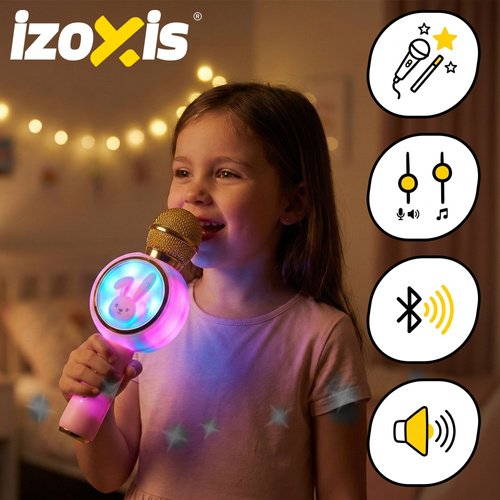 Izoxis belaidis karaoke mikrofonas „Triušis“, rožinis