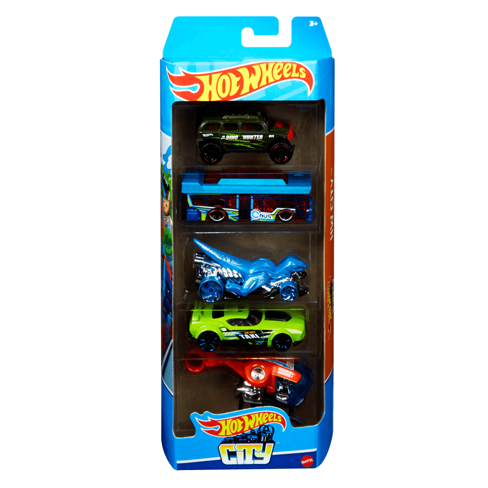 Hot Wheels City penkių automodeliukų pakuotė su langeliu (vienas iš galimų rinkinių)