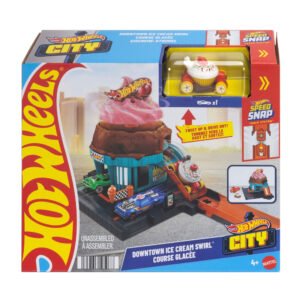 Hot Wheels City miesto rinkinys – ledainės „Downtown Ice Cream Swirl“ pakuotė, vienas iš asortimento variantų