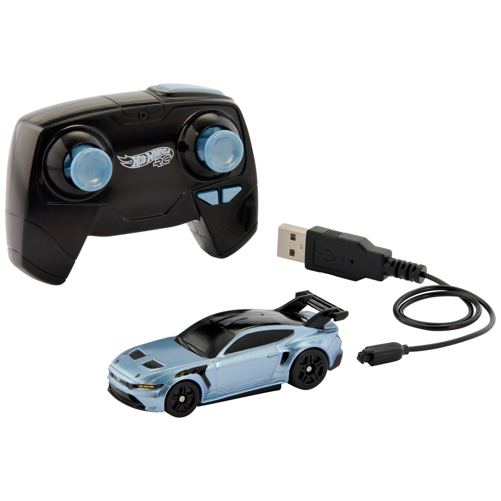 Rinkinio turinys: Ford Mustang GTD, pultelis ir USB įkrovimo laidas