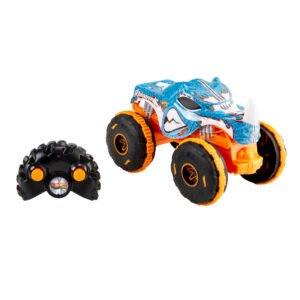 Hot Wheels RC Rhinomite – mėlynai oranžinis monstrų visureigis su juodu nuotolinio valdymo pulteliu