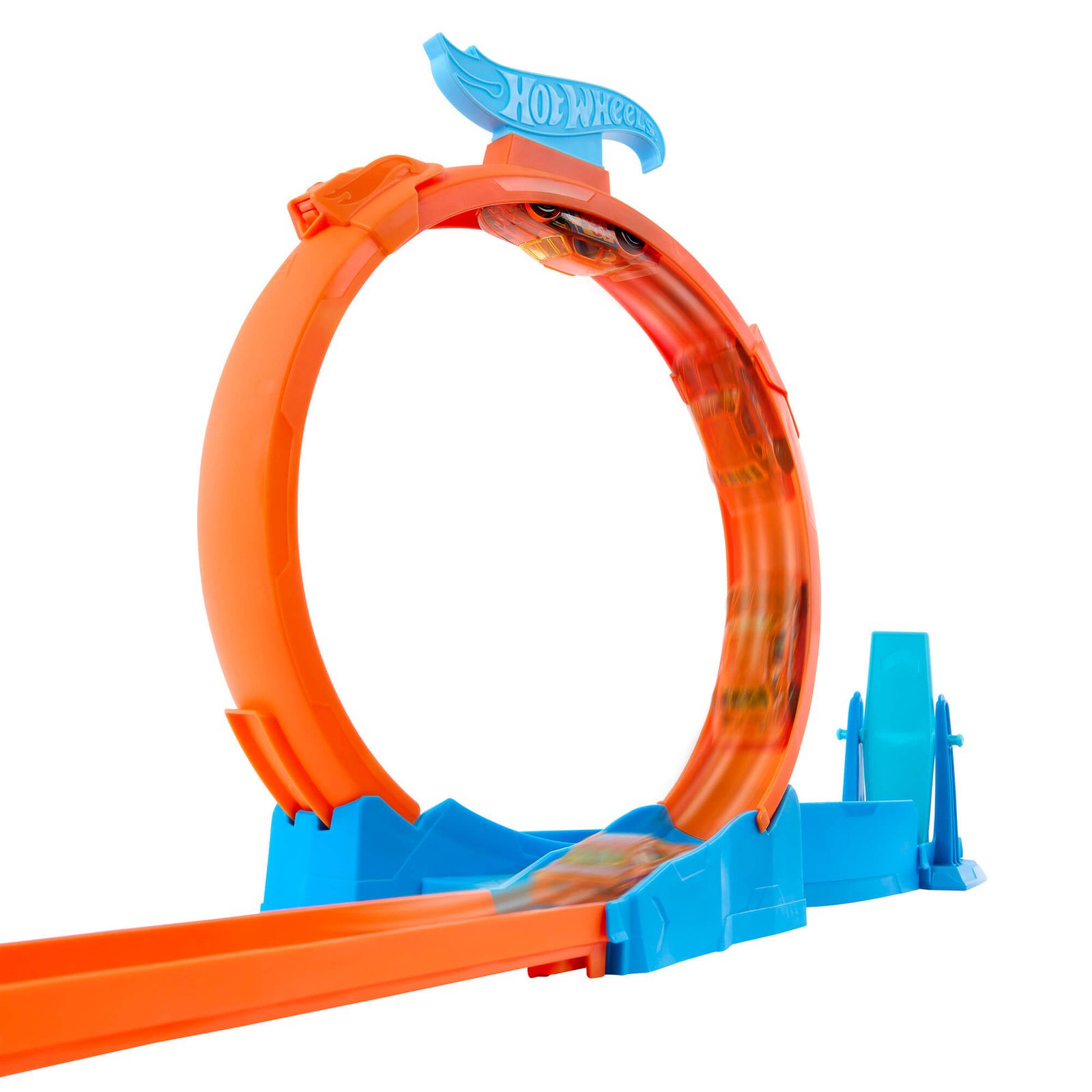 Oranžinė kilpa su Hot Wheels vėliavėle viršuje