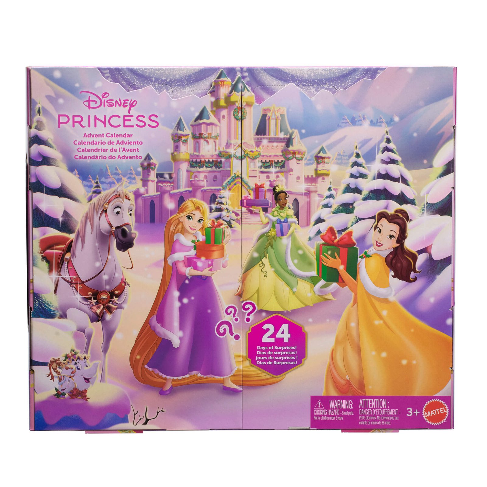 Disney princesių advento kalendorius – pakuotė su žiemos pilimi, Auksaplauke, Tiana ir Bela