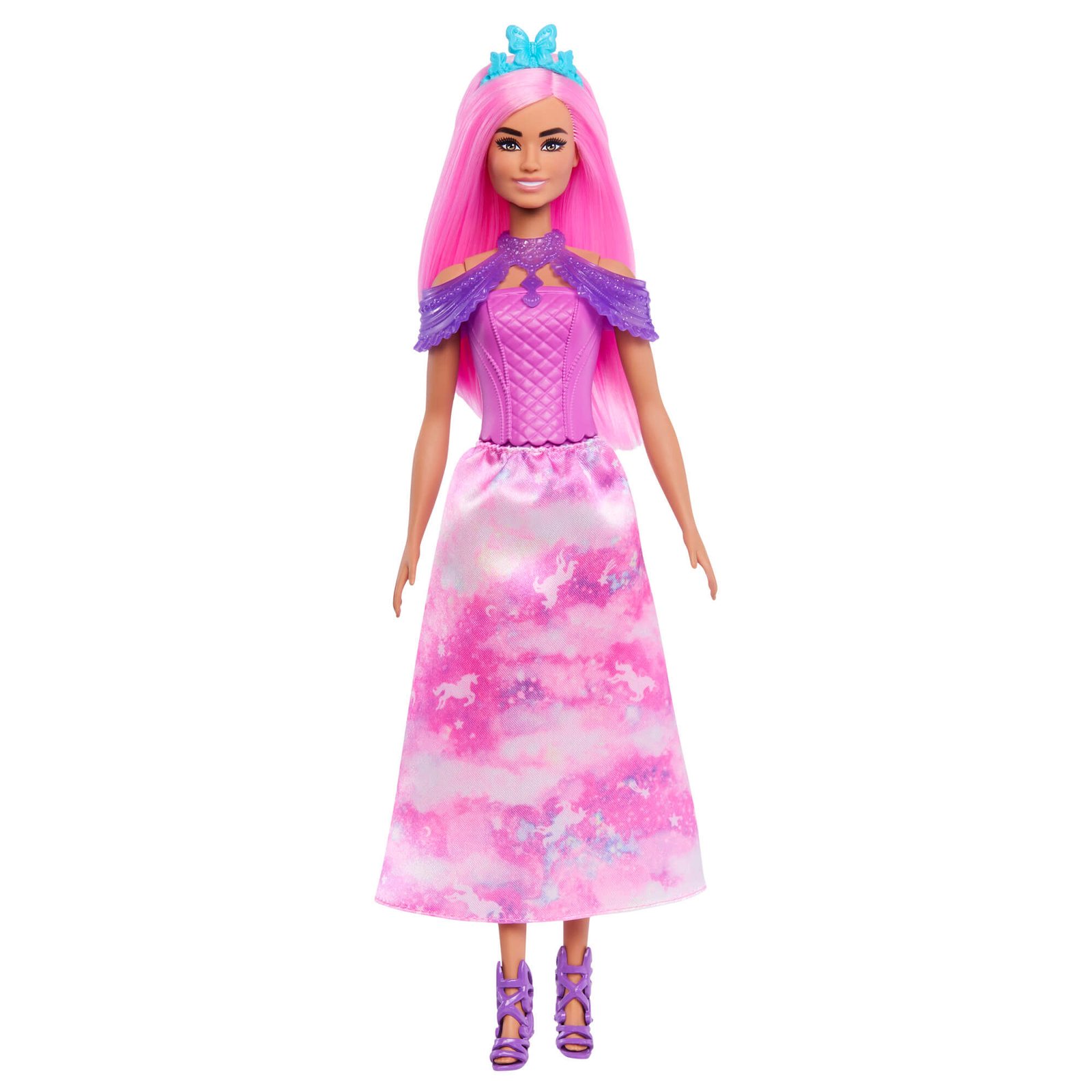 Barbie lėlė karalaitė su sijonu, violetine pelerina ir mėlyna tiara