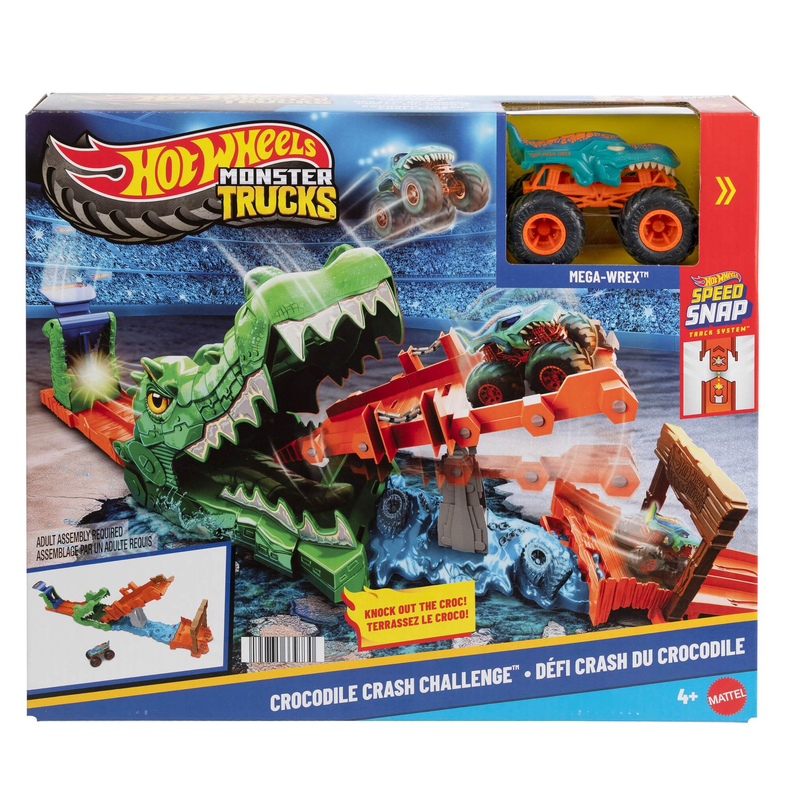 Hot Wheels Monster Trucks „Crocodile Crash Challenge“ pakuotė su Mega-Wrex visureigiu