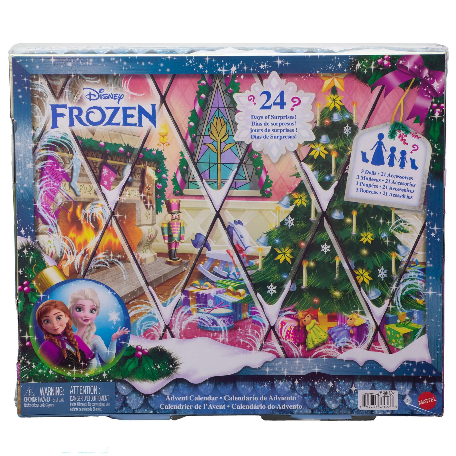 Frozen advento kalendorius – pakuotė su Elza ir Ana medalione ir pilies mene su eglute