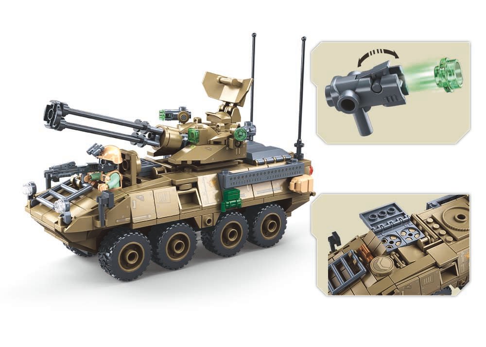 Stryker ADS modelis su intarpais: daugiavamzdis pabūklas ir vidaus erdvė