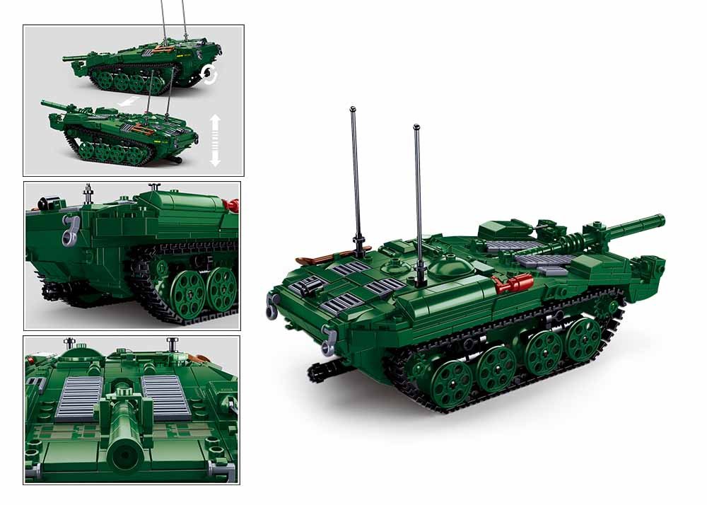 Surinktas žalias Stridsvagn 103 tanko modelis be bokštelio su priekiniu peiliu ir detalių intarpais