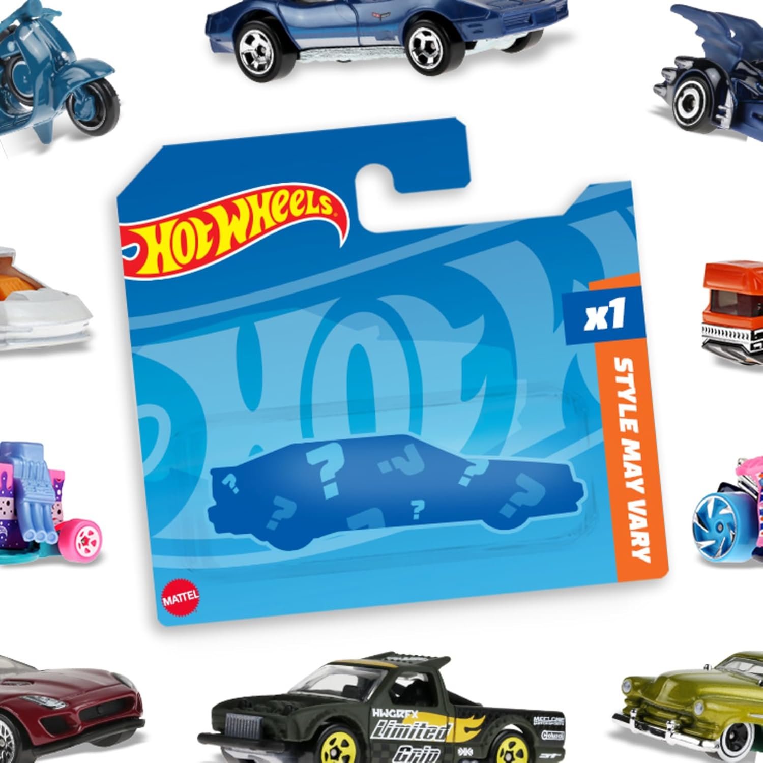 Hot Wheels mašinėlės kortelinė pakuotė su klaustukais – modelis parenkamas atsitiktinai