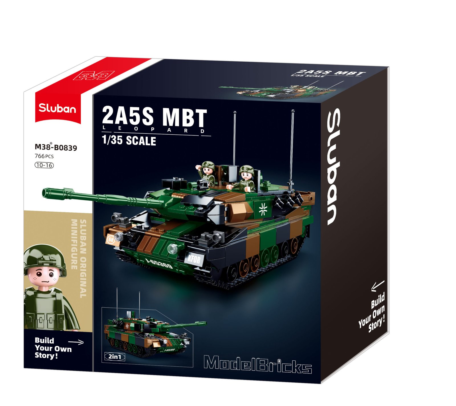 Sluban Leopard 2A5 konstruktorius – „Model Bricks“ pakuotė, 1:35 mastelis, 2 viename