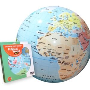 CALY pripučiamas gaublys vaikams „Pasaulis“, 42 cm – spalvotos šalys, Afrika ir Europa, šalia pakuotė „Political World“
