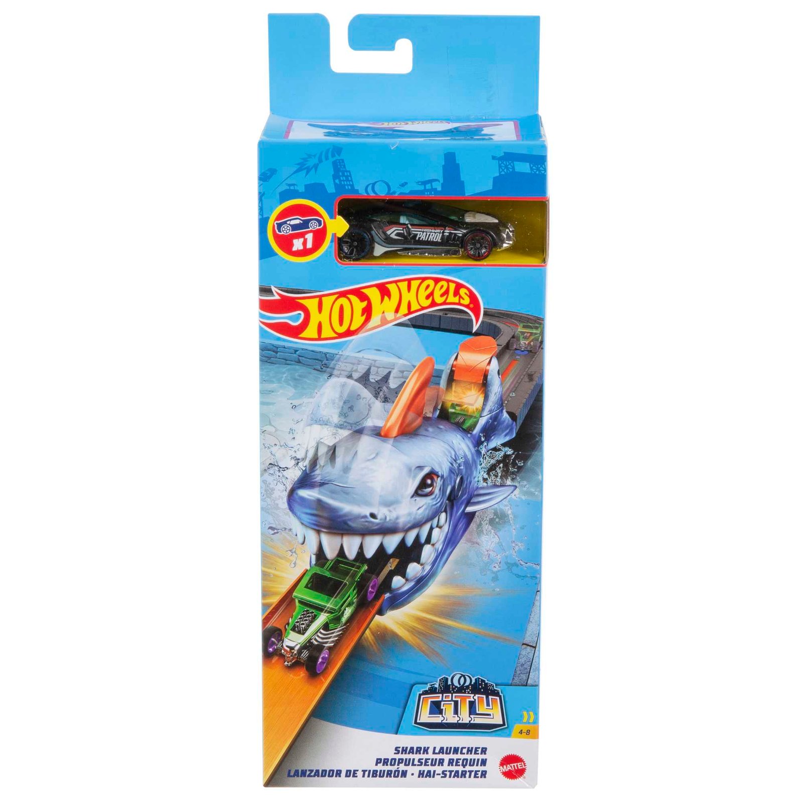 Ryklio paleidiklio „Shark Launcher“ pakuotė su mašinėle lange (vienas iš galimų variantų)