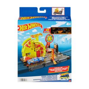 Hot Wheels City žaidimų rinkinys – picerijos „Speedy Pizza Pick-Up“ pakuotė su juoda mašinėle, vienas iš asortimento variantų