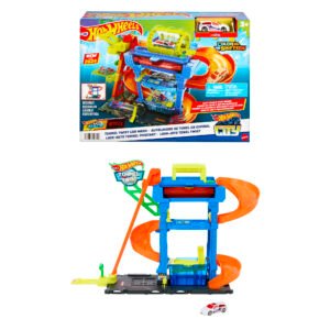 Hot Wheels autoplovykla – Hot Wheels City „Tunelinė autoplovykla“ pakuotė ir surinktas rinkinys