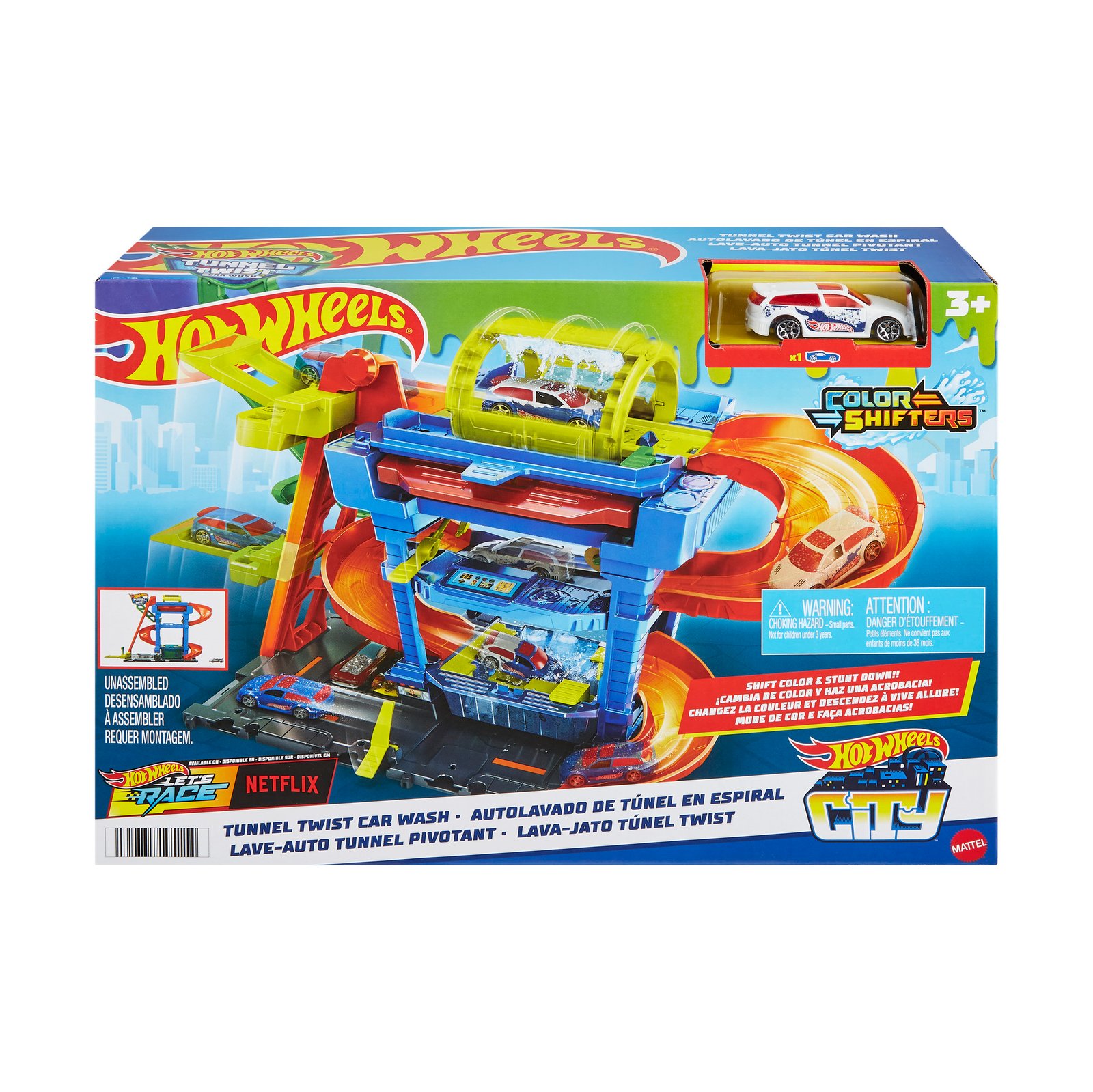 Hot Wheels City tunelinės autoplovyklos pakuotė su Color Shifters automodeliuku