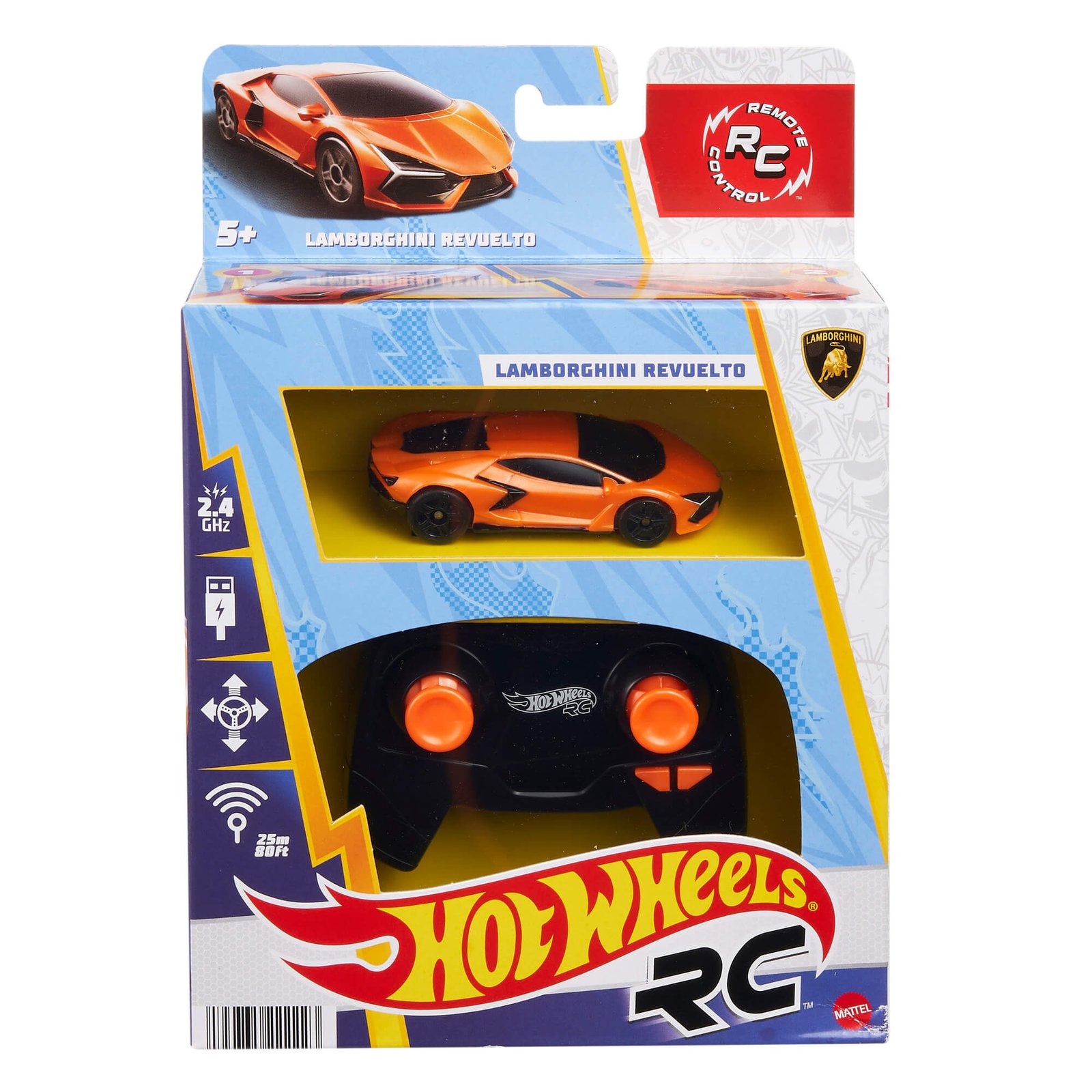 Hot Wheels RC Lamborghini Revuelto – pakuotė su oranžiniu automodeliuku ir pulteliu
