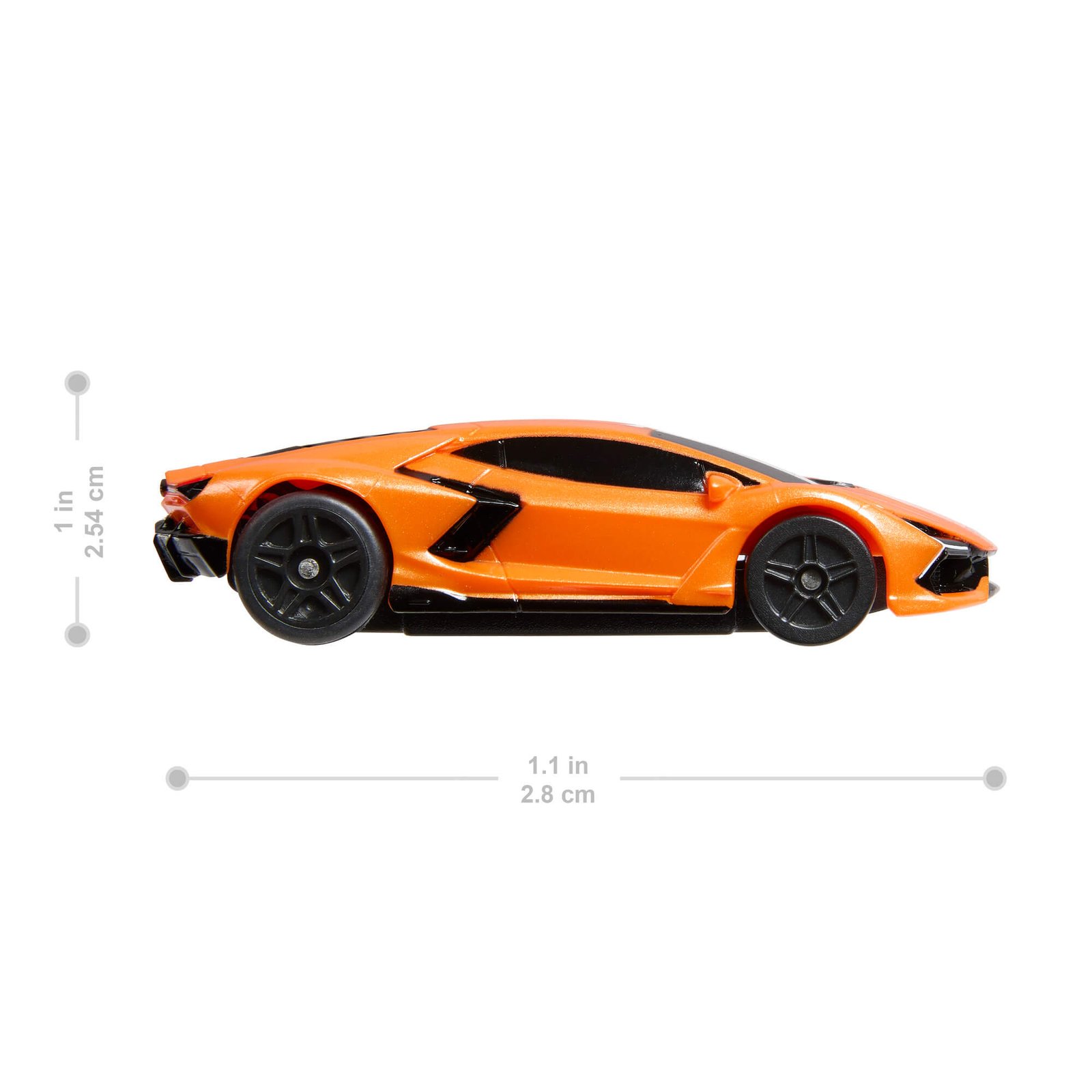 Lamborghini Revuelto RC automodeliukas iš šono su aukščio žyma