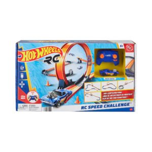 Hot Wheels RC trasa „Greičio iššūkis“ – pakuotė su pulteliu ir mėlynu automodeliuku