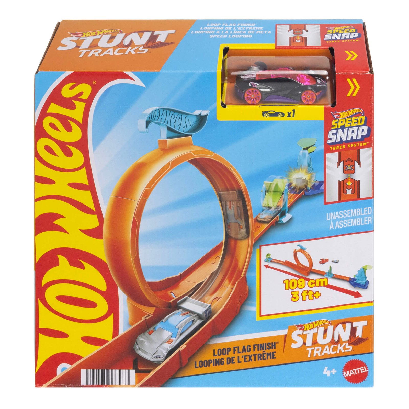 Hot Wheels triukų trasa – „Loop Flag Finish“ pakuotė su kilpa, vienas iš dviejų asortimento variantų