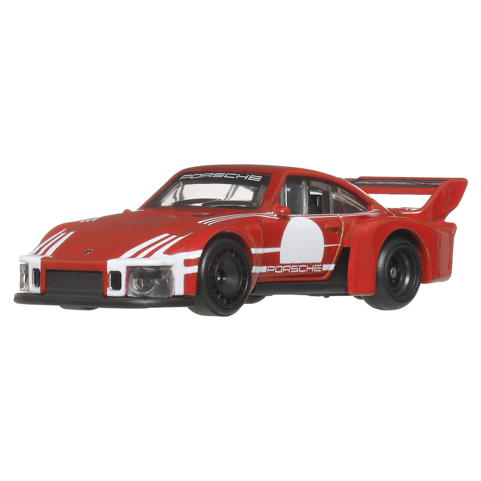 Klasikinis Porsche 935 – raudonas su baltomis juostomis, vaizdas iš priekio ir šono