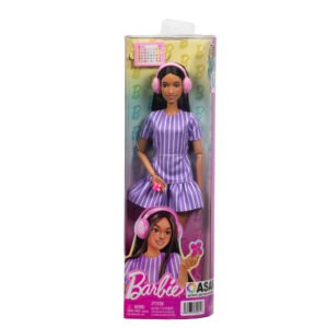 Barbie lėlė su autizmu pakuotėje su ASAN logotipu