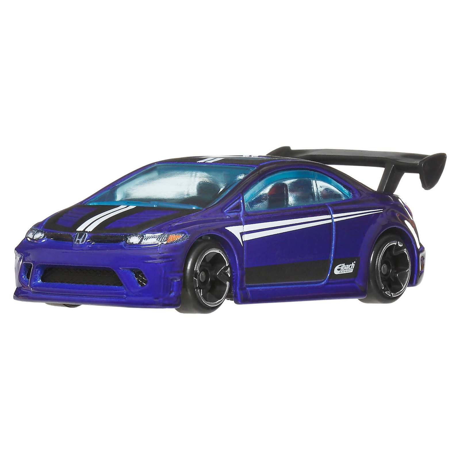 Violetinis Hot Wheels Honda Civic Si su baltomis juostomis ir dideliu galiniu sparnu