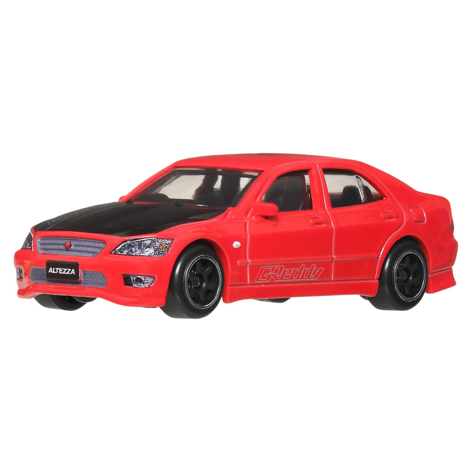 Raudonas Hot Wheels '98 Toyota Altezza su juodu variklio dangčiu