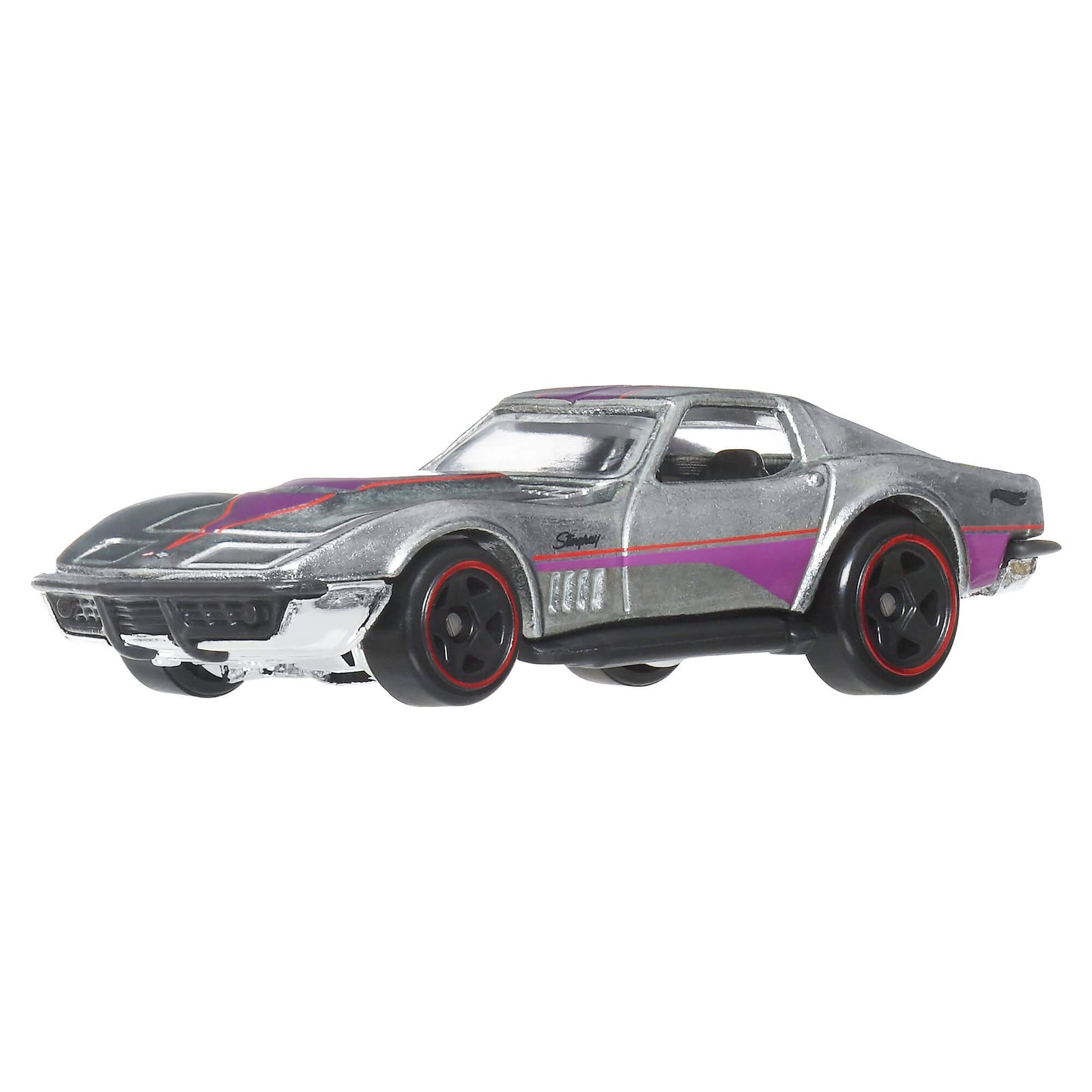 Metalo spalvos Hot Wheels '69 Corvette su violetinėmis juostomis