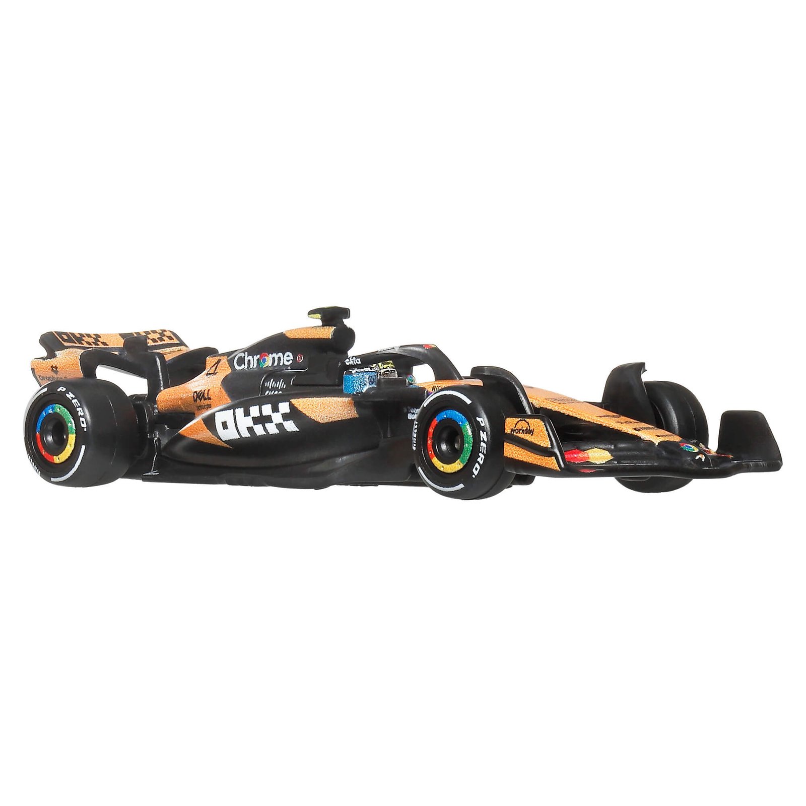 McLaren F1 bolidas su OKX užrašu ant šoninio pontono