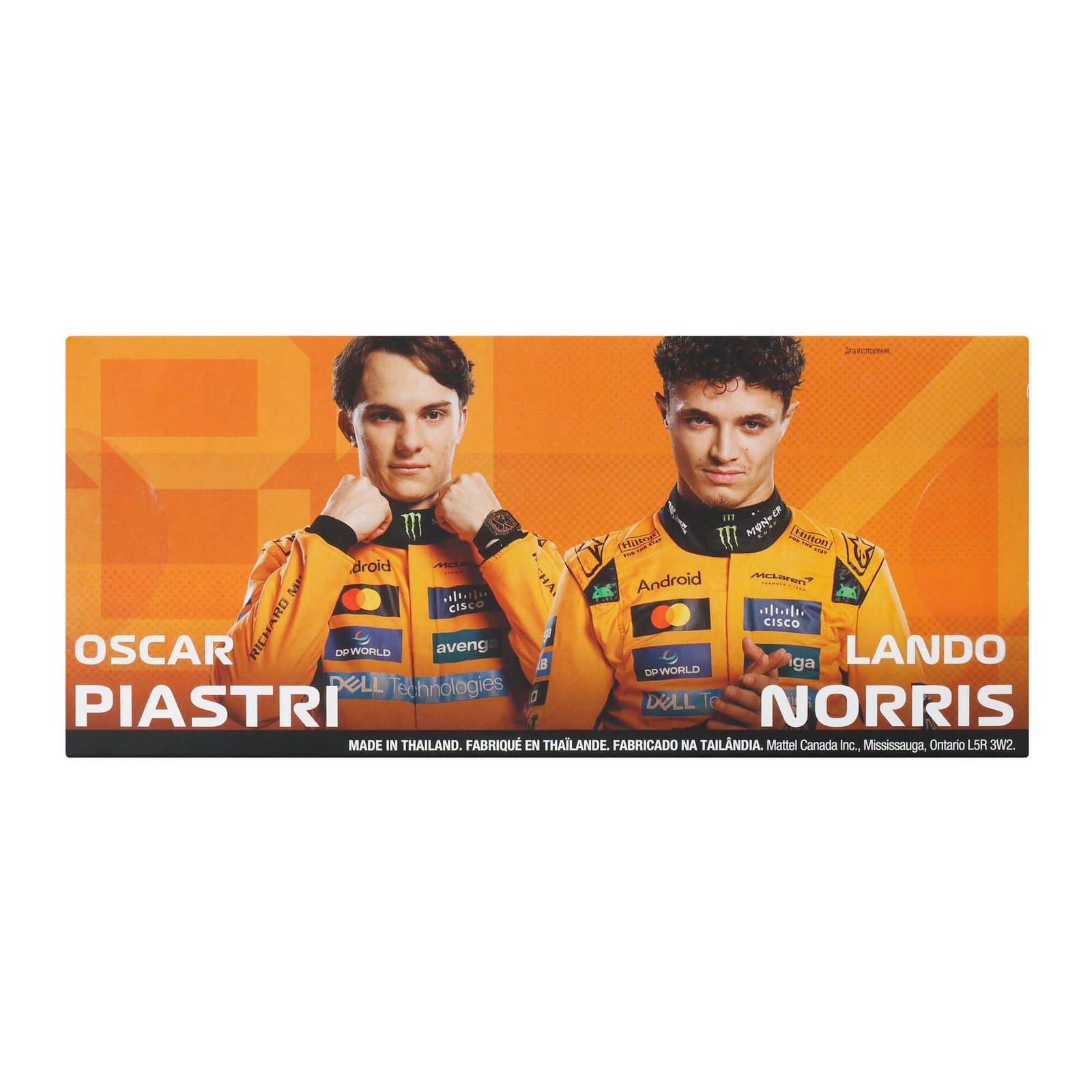Pakuotės galinė pusė su pilotų Oscaro Piastri ir Lando Norriso nuotrauka