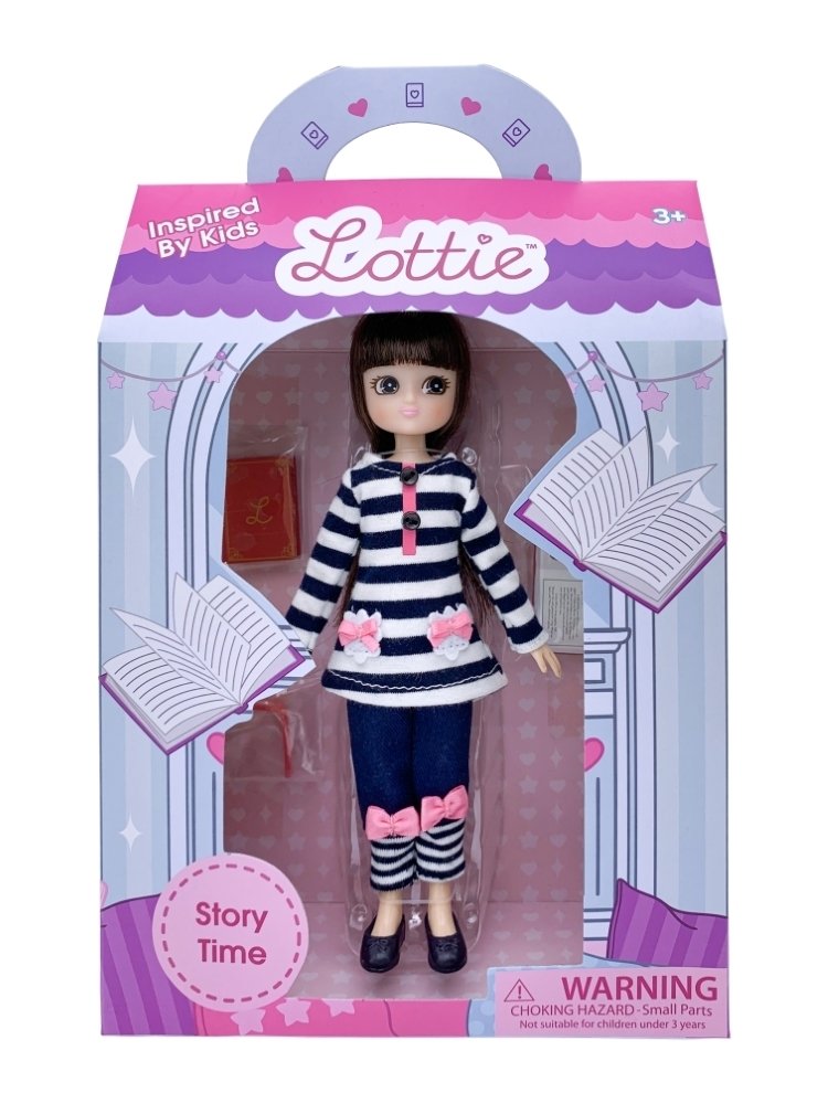 Lottie lėlė pakuotėje su užrašu „Story Time“