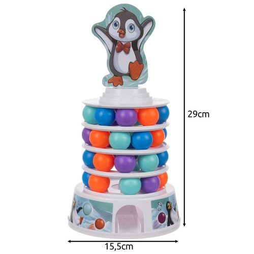 Surinktas bokštas su pingvinu viršuje – 29 cm aukščio, 15,5 cm pločio