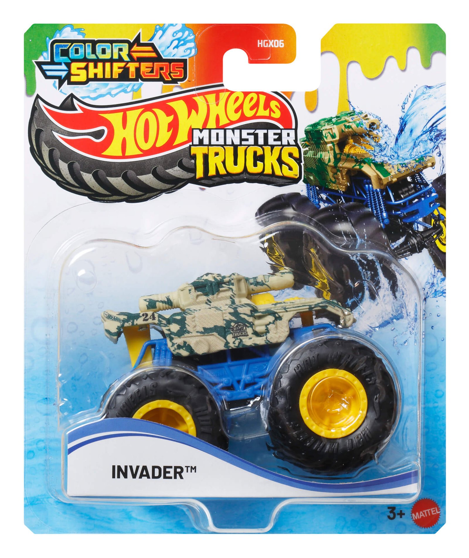 Hot Wheels Monster Trucks Color Shifters pakuotė su kamufliažiniu džipu Invader