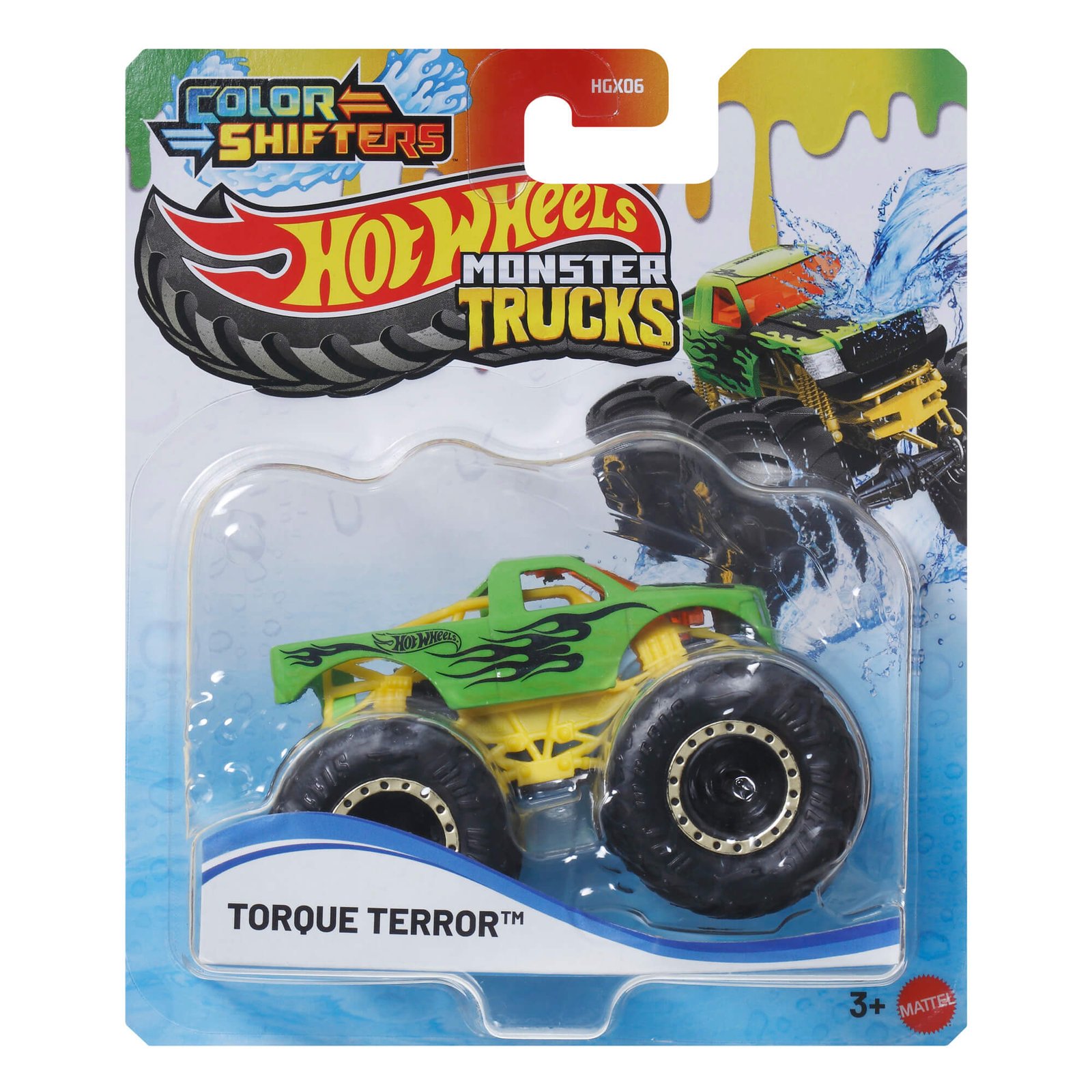 Žaliai geltonas Color Shifters džipas Torque Terror lizdinėje pakuotėje