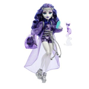 Monster High Spectra Vondergeist lėlė su violetiniu apsiaustu ir šešku Rhuen
