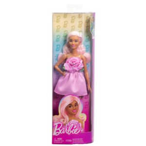 Barbie madistė rožine suknele su rožės aplikacija Fashionistas pakuotėje