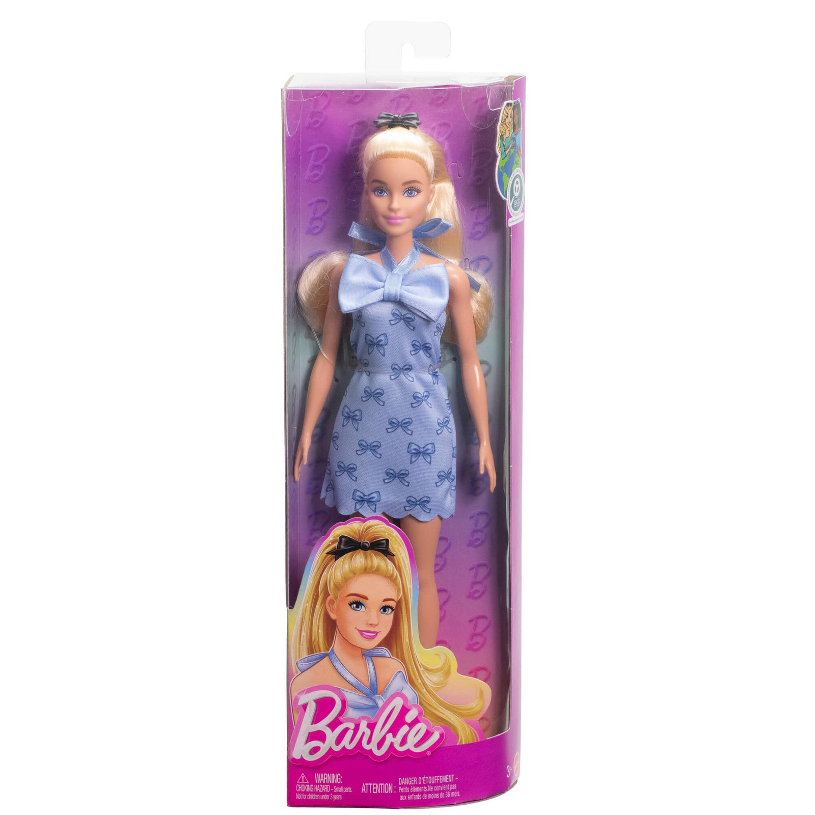 Barbie madistė melsva suknele su kaspinėlių raštu Fashionistas pakuotėje