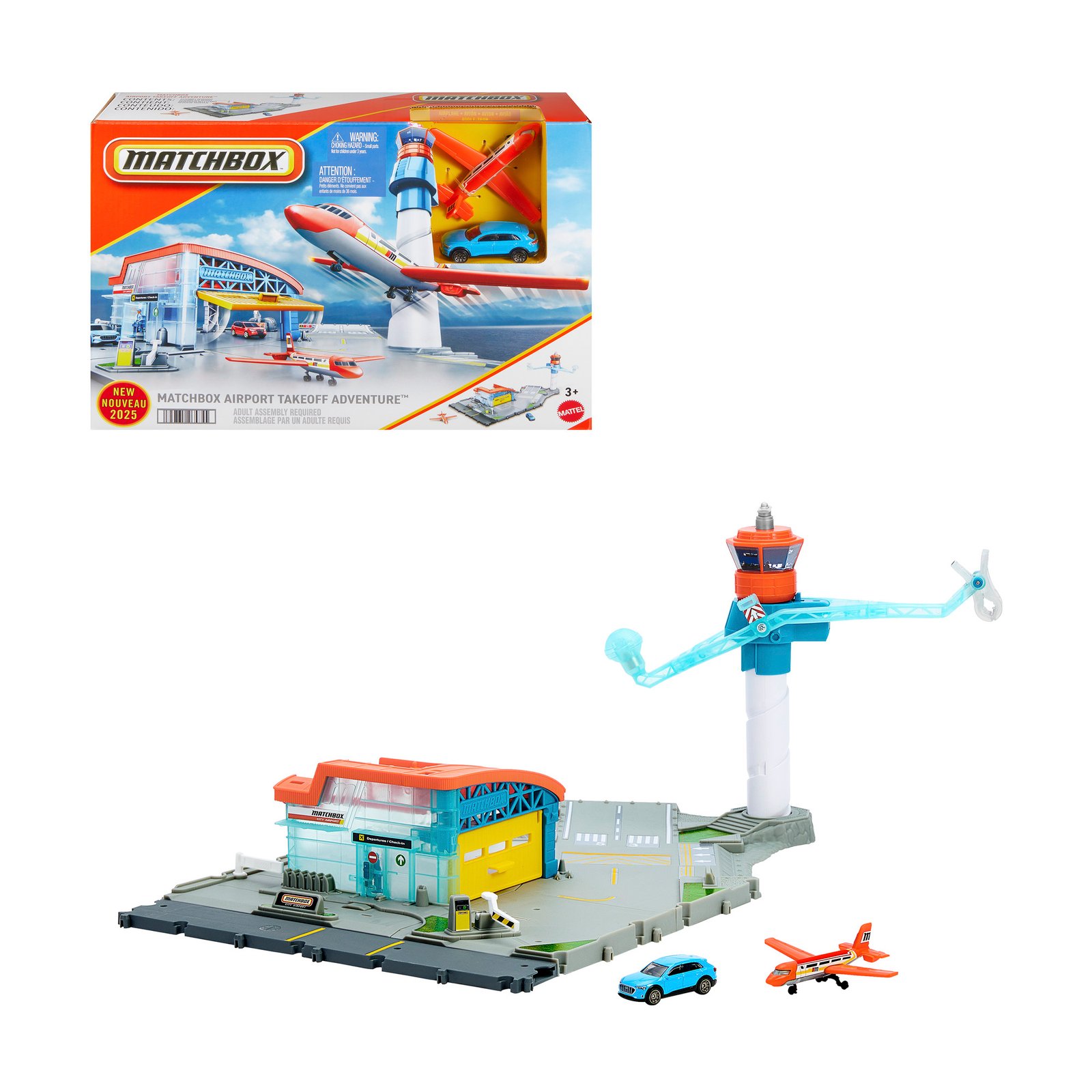 Matchbox oro uostas „Airport Takeoff Adventure“ pakuotėje ir surinktas su lėktuvu bei automobiliu