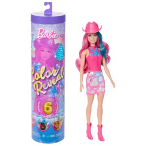 Barbie Color Reveal Disco Star tūbelė su 6 siurprizais ir kaubojiška lėlė