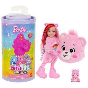 Chelsea Cutie Reveal Care Bears pakuotė ir rožiniu meškiuko kostiumu aprengta lėlytė