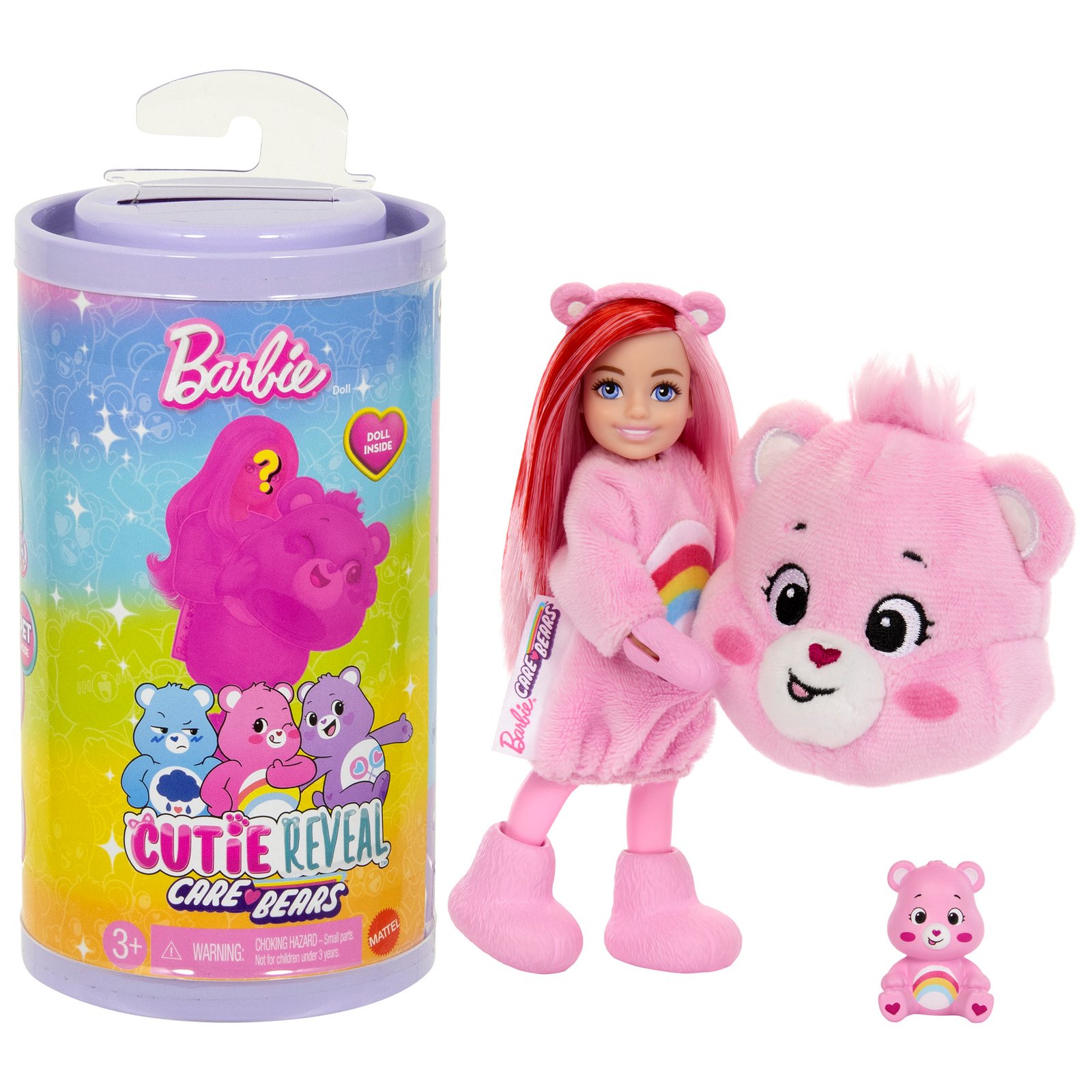 Chelsea Cutie Reveal Care Bears pakuotė ir rožiniu meškiuko kostiumu aprengta lėlytė