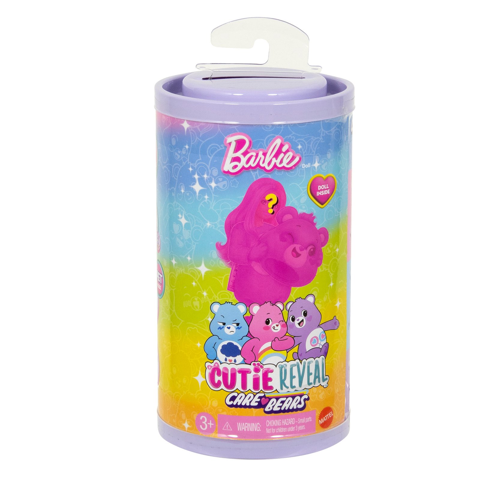 Cilindro formos Cutie Reveal Care Bears tūba su užrašu „Doll inside“