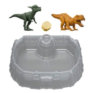 Jurassic World spalvą keičianti arena su dviem dinozaurais ir kempinėle