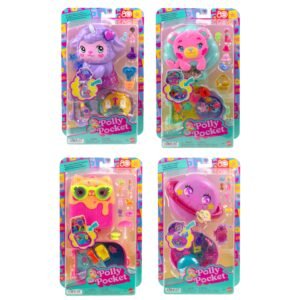 Polly Pocket žaidimų rinkinys su lėlyte – keturi kompaktų dizainai pakuotėse